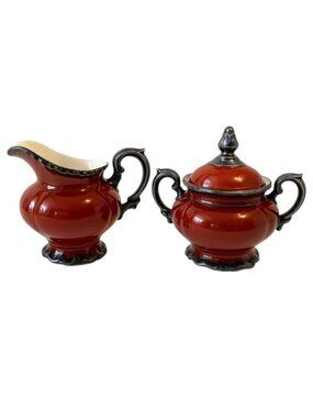 Johann Seltmann Bavaria Red Creamer & Sugar Bowl Set Vohenstrauß Germany